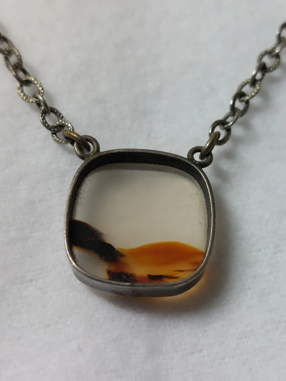 Vintage Estate Mid Century Scenic Moss Agate Loop Tie Bar Pendant Retro Unmarked